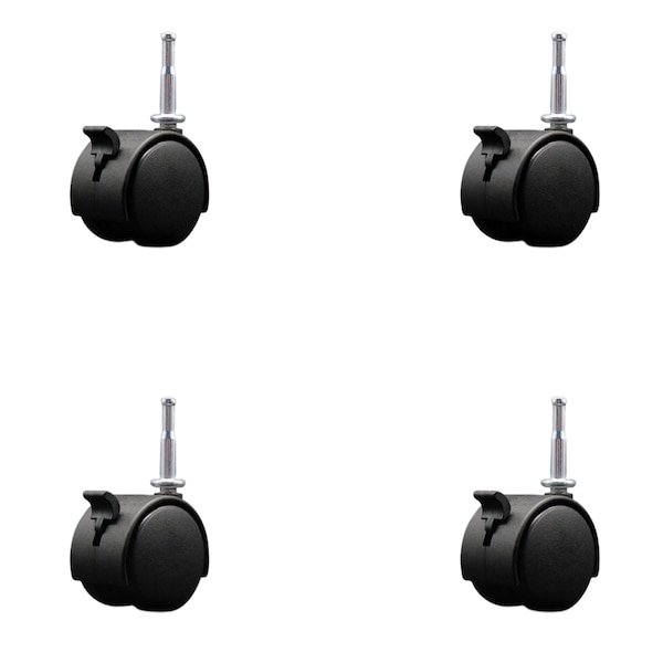 Service Caster 2'' Chair Casters Nylon Twin Wheel with Brakes 5/16'' Grip Neck Stem, 4PK SCC-GN02S50-NYS-B-4 - main